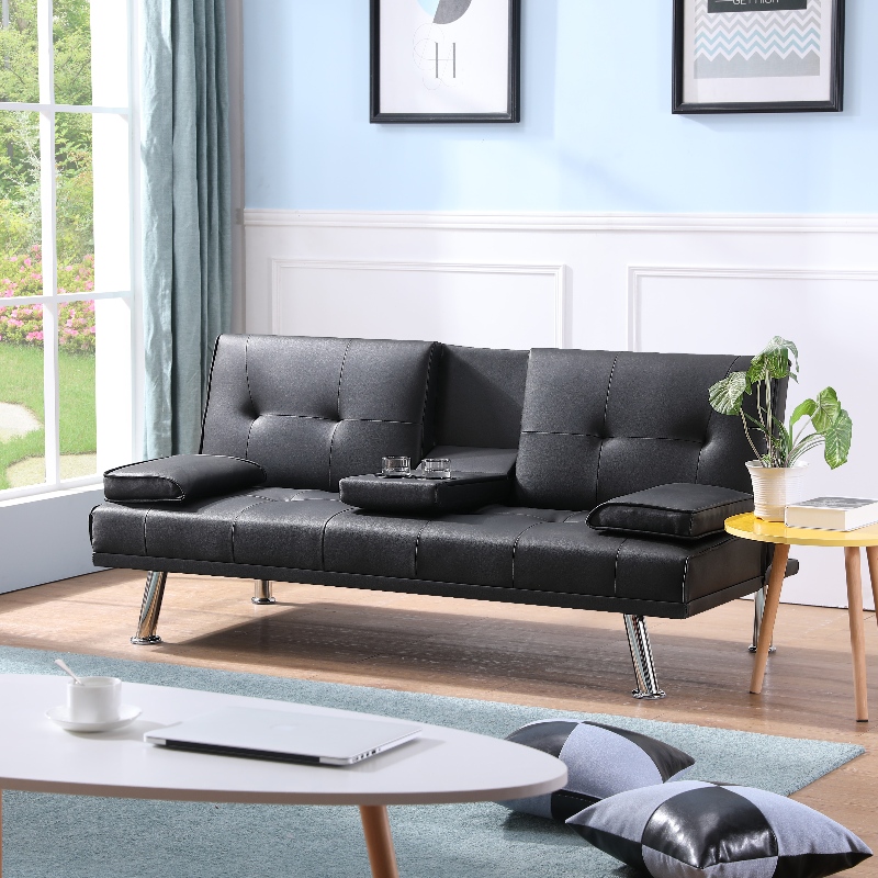 Sofa phòng khách bằng da giả bộ sofa với chiếc giường sofa gấp cupholder