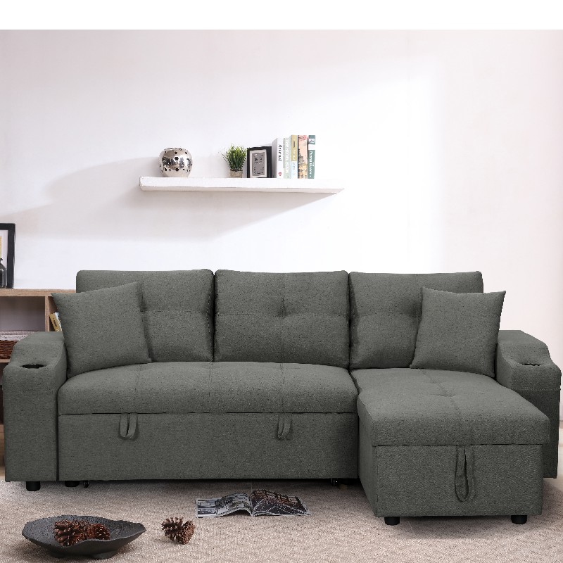 Fabric Chaise mặt sofa phòng khách giường sofa giường với Ottoman